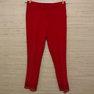 ERIC Red Women's Crochet Hem Office Dress Ankle Pant Trousers Size 6